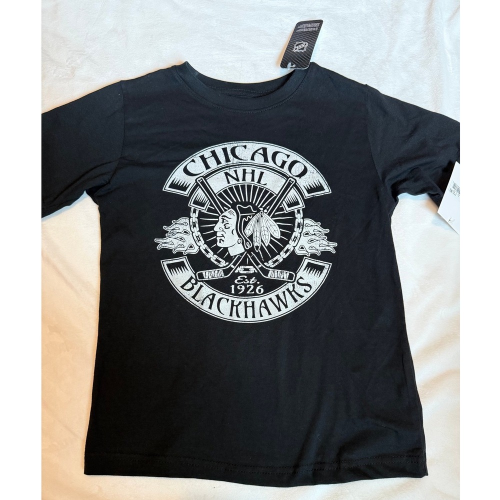 NHL Chicago Blackhawks Boys Graphic T-Shirt Black Size S 6/7 9K5BWHDBV-BLA NEW